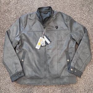 Men’s Grey Suede Leather Jacket Size L - F Collection - Biker Style Winter Moto